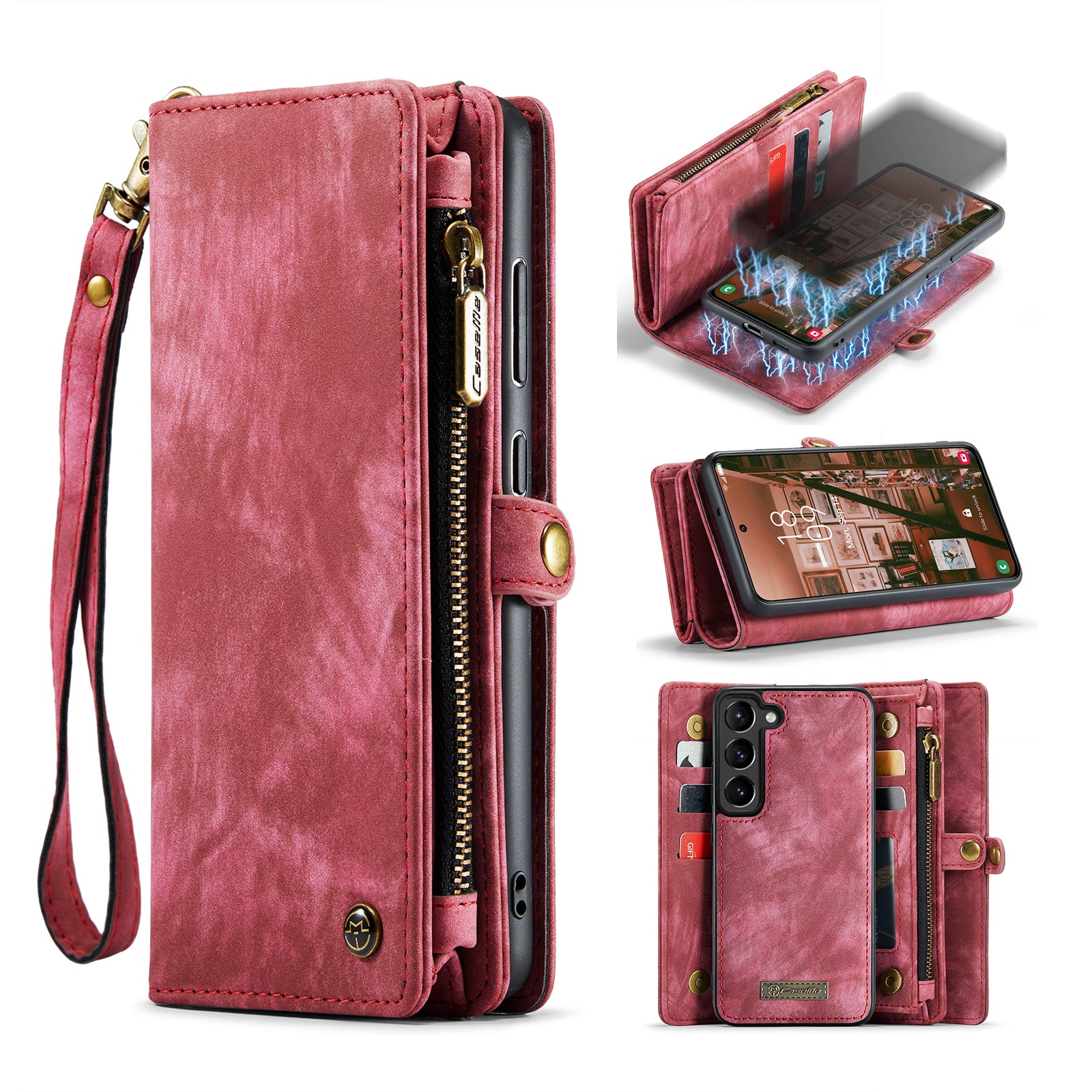 CASEME 008 Series for Samsung Galaxy S23 Multi-Functional PU Leather Foldable Stand Cover Detachable Magnetic Zipper Wallet Case CASEME 008 Series for Samsung Galaxy S23 Multi-Functional PU Leather Foldable Stand Cover Detachable Magnetic Zipper Wallet Case